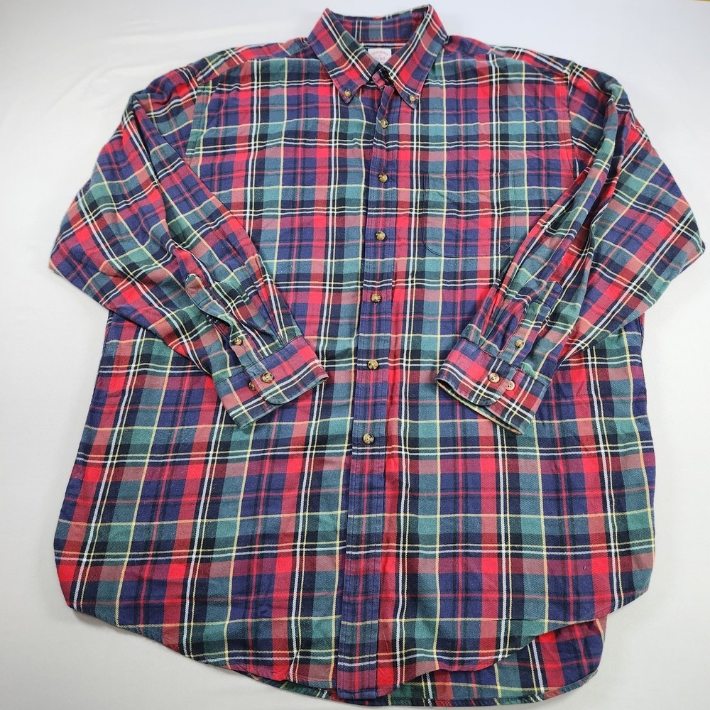 Brooks Brothers Plaid Flannel Button Down Shirt Men's XL Long Sleeve Casual 1818